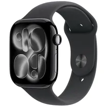 Apple Watch S11 46MM MEUX4LW/ A com GPS/ Wide Angle Oled Always-On Retina Display / Pulseira Sport Band M/ L / Aluminium Case - Jet Black/ Black