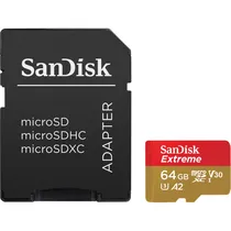 Memoria Micro SD Sandisk Extreme 170-80 MB/s U3 64GB com Adaptador (SDSQXAH-064G-GN6AA)