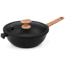 Wok MGC de Alumínio Fundido com Tampa Preto 30 CM