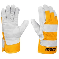 Luvas de Proteção Ingco HGVC01 - Couro - 10.5" - Branco e Amarelo